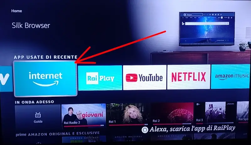 accendi la fire tv stick e clicca su internet