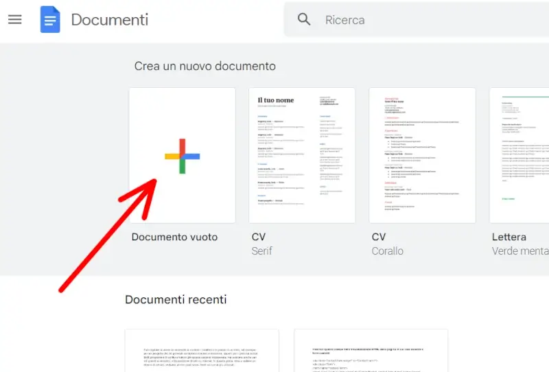 Crea un nuovo documento Google Docs per contare le parole e le lettere
