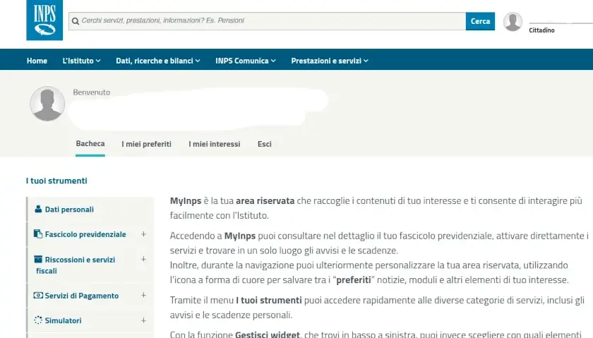 pc 9 - eccoti nell'area personale del sito inps