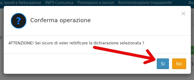 Conferma cliccando si la volontà di rettificare l'attestazione