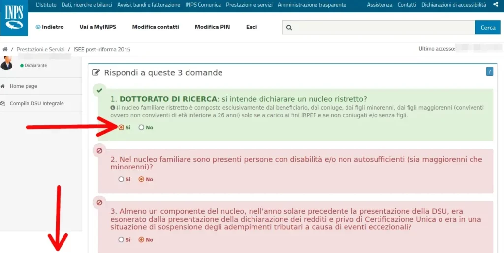 Isee Dottorato - 11 seleziona si su dottorato di ricerca e continua