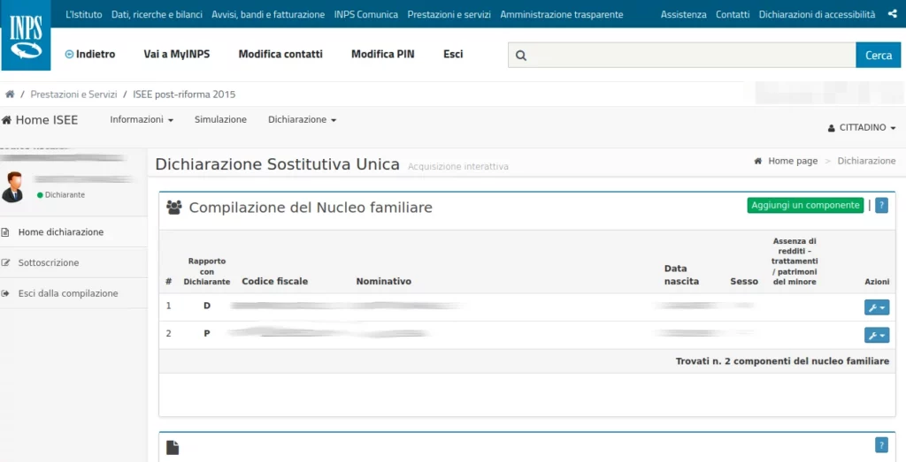 Vai a modificare i dati che devi per ogni componente del nucleo famigliare