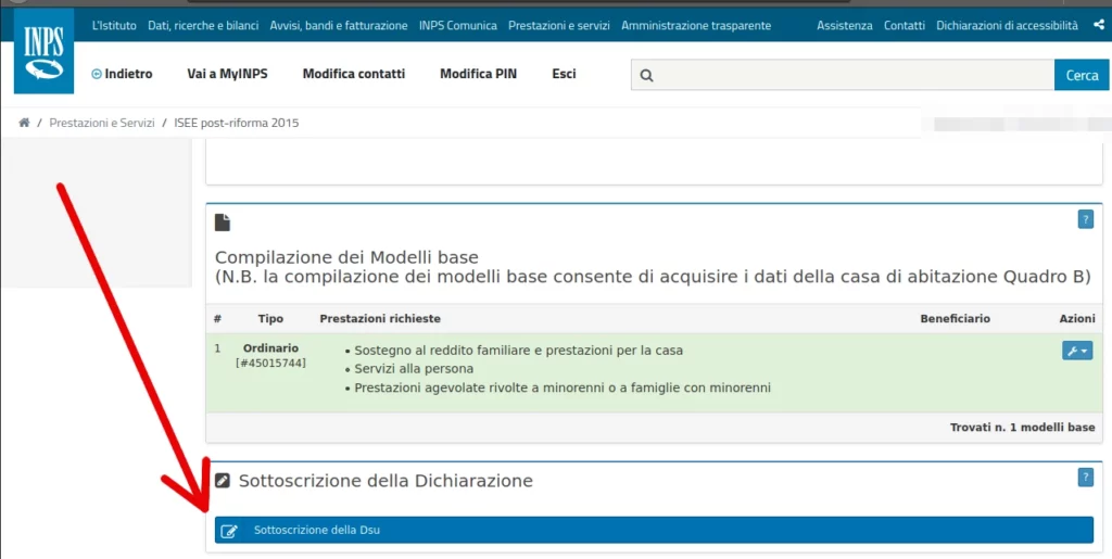clicca sottoscrizione della dsu quando hai finito di modificare l'isee