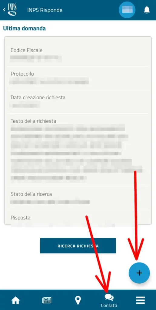 Contatti serve a contattare tramite l'app l'Inps e vedere tutte le comunicazioni