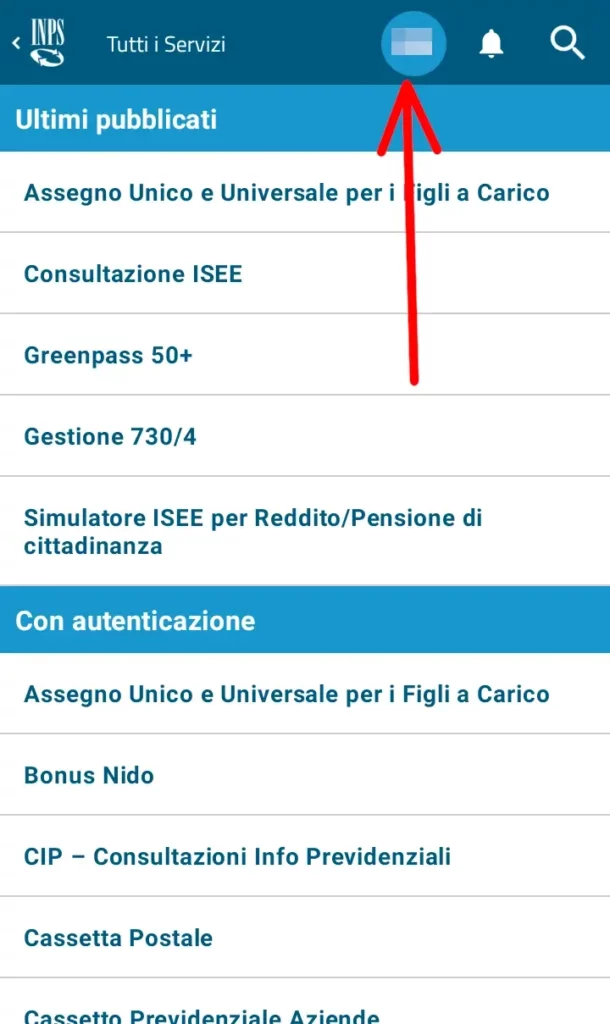 Per uscire dall'app inps mobile, clicca sul tuo nome.