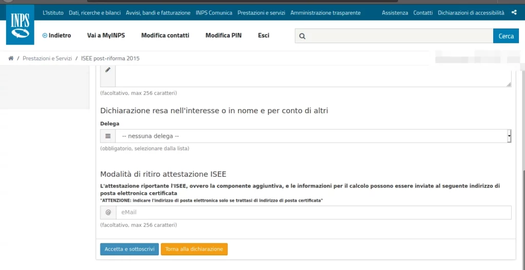 Clicca su accetta e sottoscrivi per inviare la nuova dsu