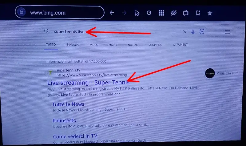 Scrivi super tennis e clicca su live streaming