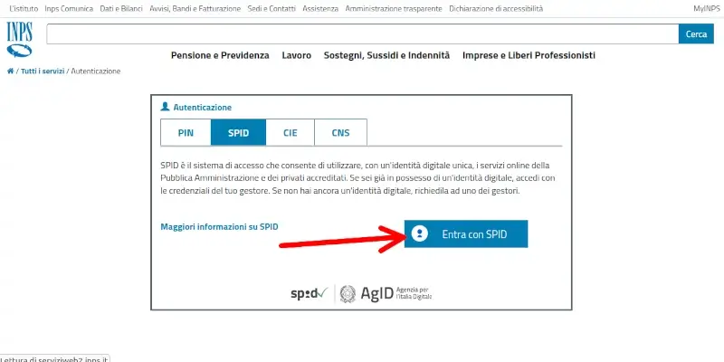 2 accedere sito inps posteID - clicca su entra con spid per usare posteid