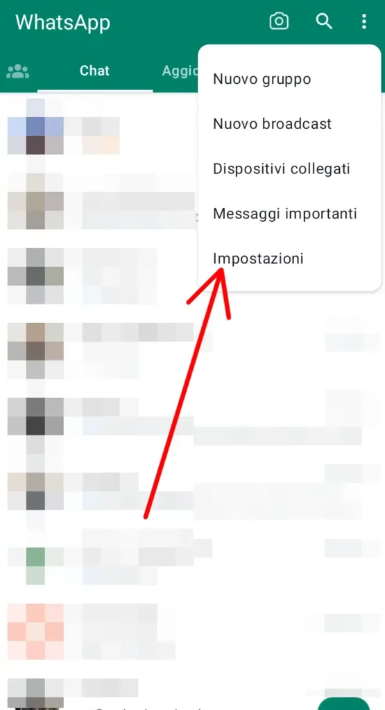 Dal menù clicca su impostazioni