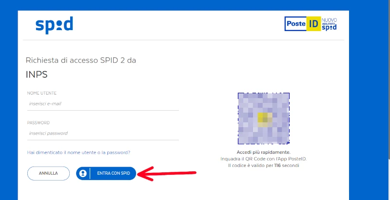 11 da Pc con notifica sull'app PosteID - inserisci credenziali e clicca su entra con spid