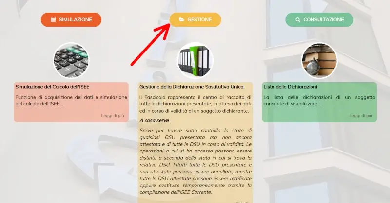 Clicca su gestione per andare a modificare l'isee online