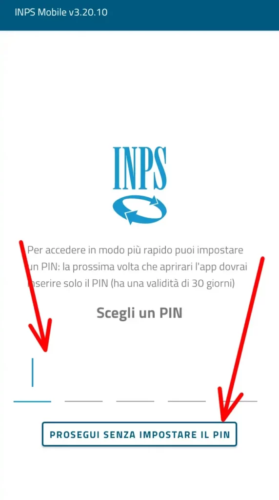 Impostare il pin per l'app Inps Mobile