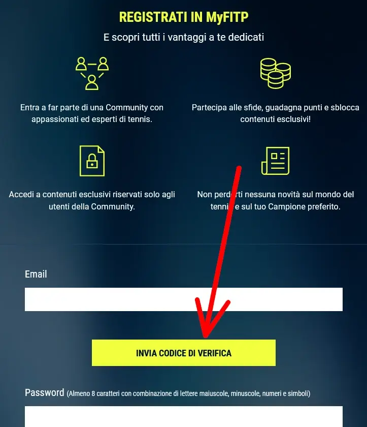 codice di verifica per iscriversi a SuperTennisTv