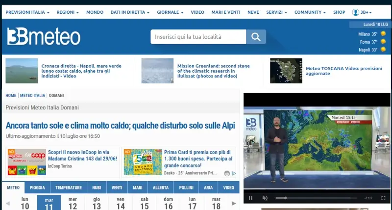 3B Meteo, previsioni meteo per l'Italia ma non solo da un sito top