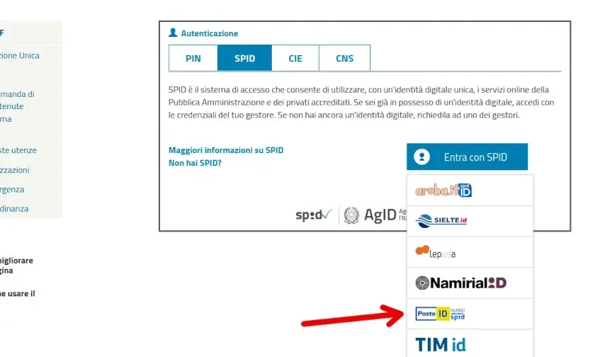 3 pc accedere sito inps posteID - scegli posteId dall'elenco dei fornitori