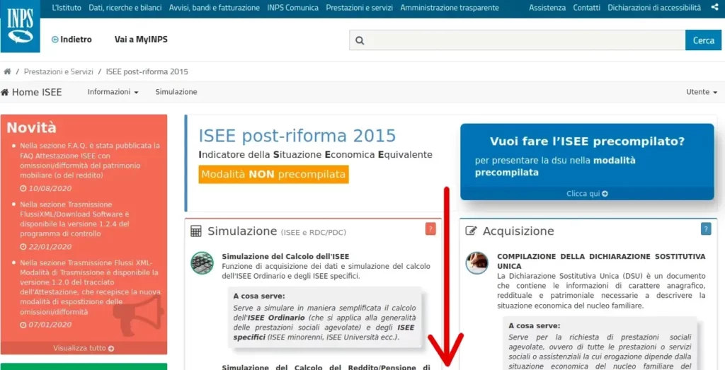 Per modificare l'Isee vai sul sito inps alla pagina del isee ordinario