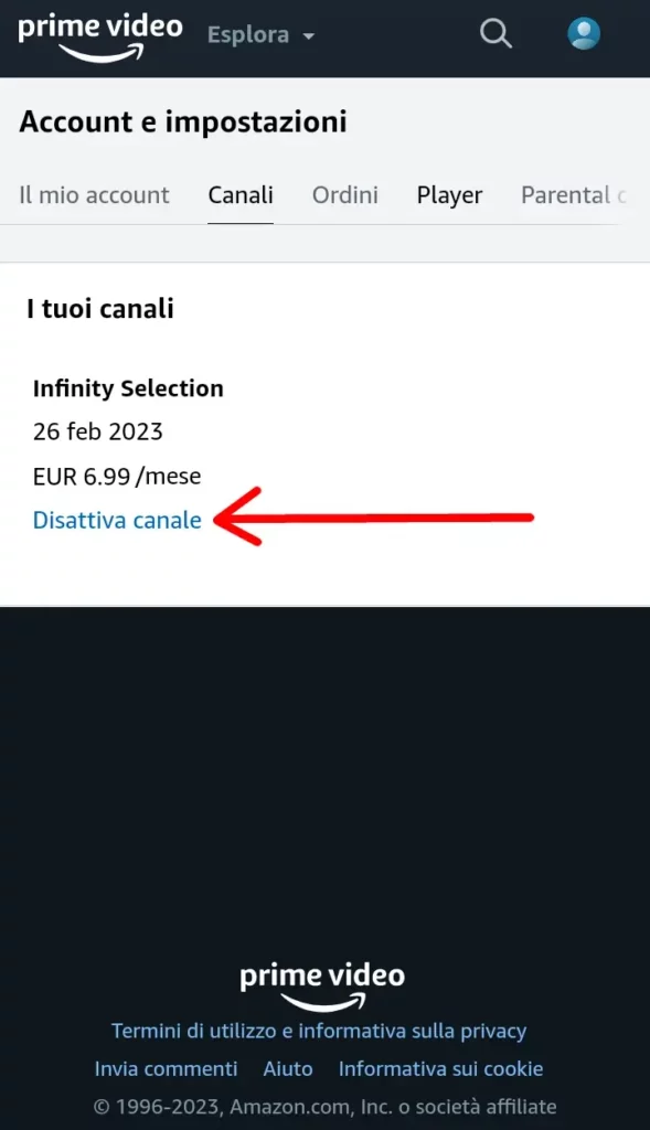 Come Disattivare i Canali a Pagamento di Prime Video Disattivare canali prime da Telefono - 4 clicca su disattiva canale