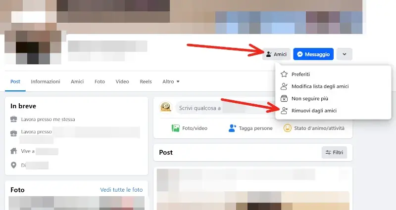 Da PC - Passaggio 4 - Dal profilo della persona, clicca su Amici e poi su Rimuovi dagli amici