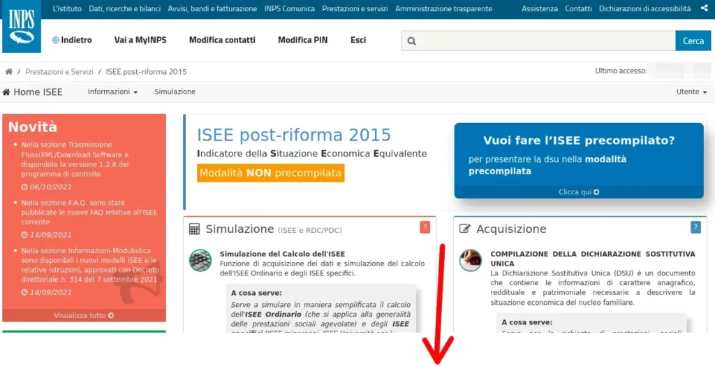 Isee Dottorato - 5 scorri in basso per trovare la sezione compilazione