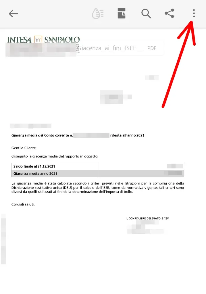 Passaggio 5 da APP - scarica o salva il pdf di saldo e giacenza san paolo