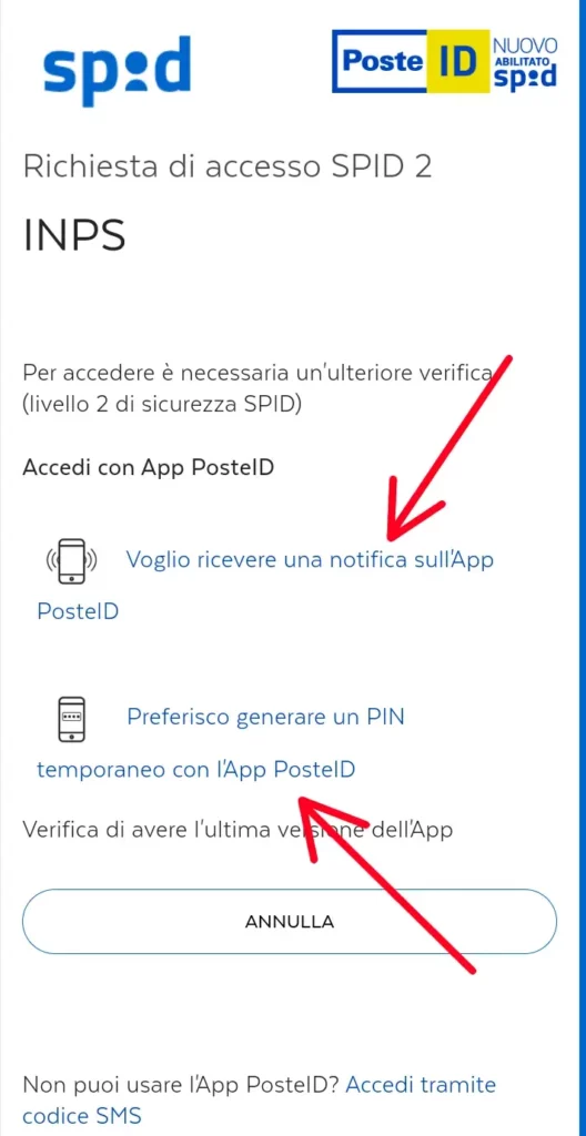 6 da smartphone e notifica su app - scegliere notifica PosteID