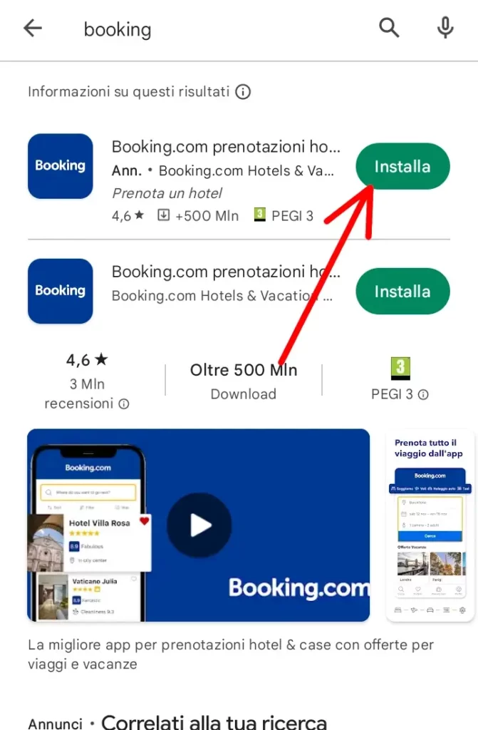 Installa l'applicazione booking per android o ios