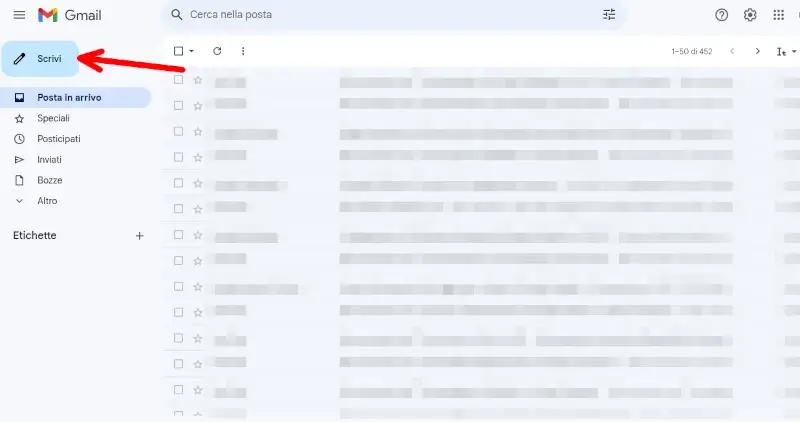 componi un nuovo messaggio gmail cliccando su scrivi
