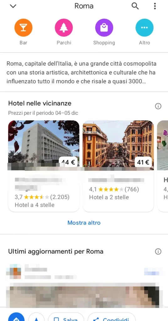 Puoi avere informazioni sul luogo, curiosità, alberghi e altre info utili.