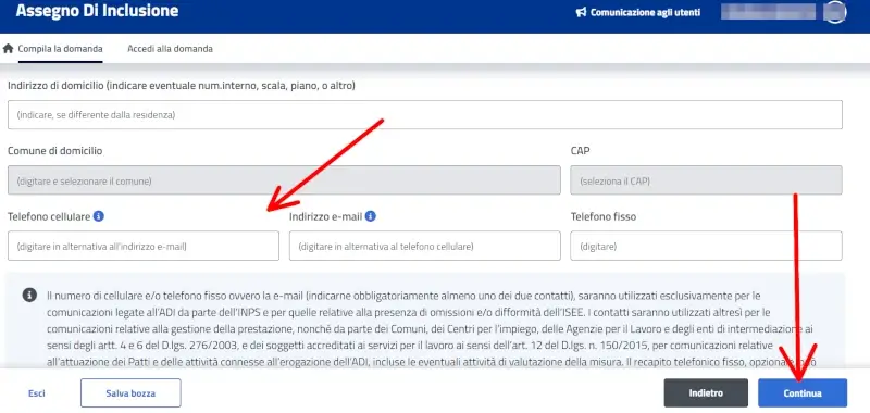 Inserisci un email o un numero di telefono per comunicazioni sull'assegno