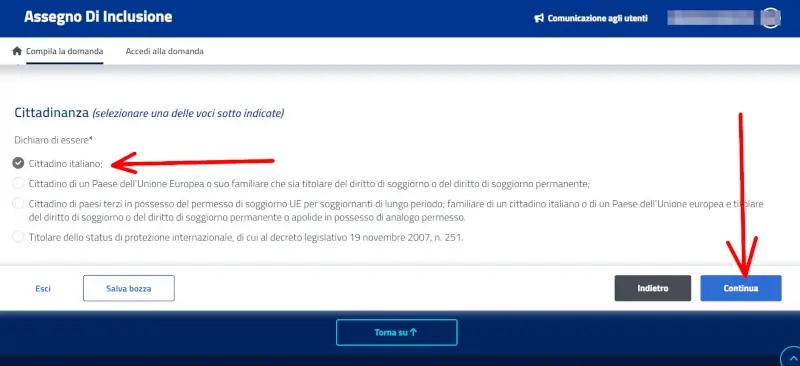 Seleziona i requisiti di cittadinanza necessari per richiedere l'assegno