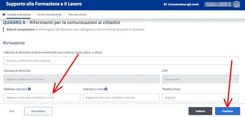 Riferimenti per le comunicazioni ai cittadini dove inserire numero o email