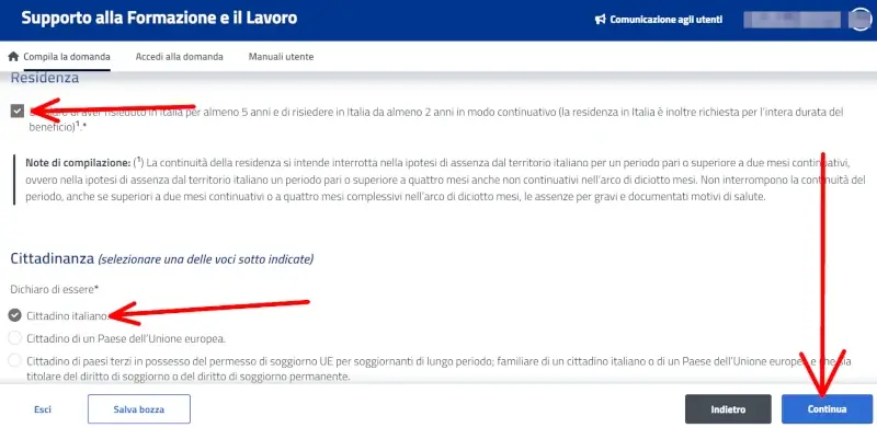 Residenza in Italia di almeno 5 anni di cui due consecutivi -formazione lavoro