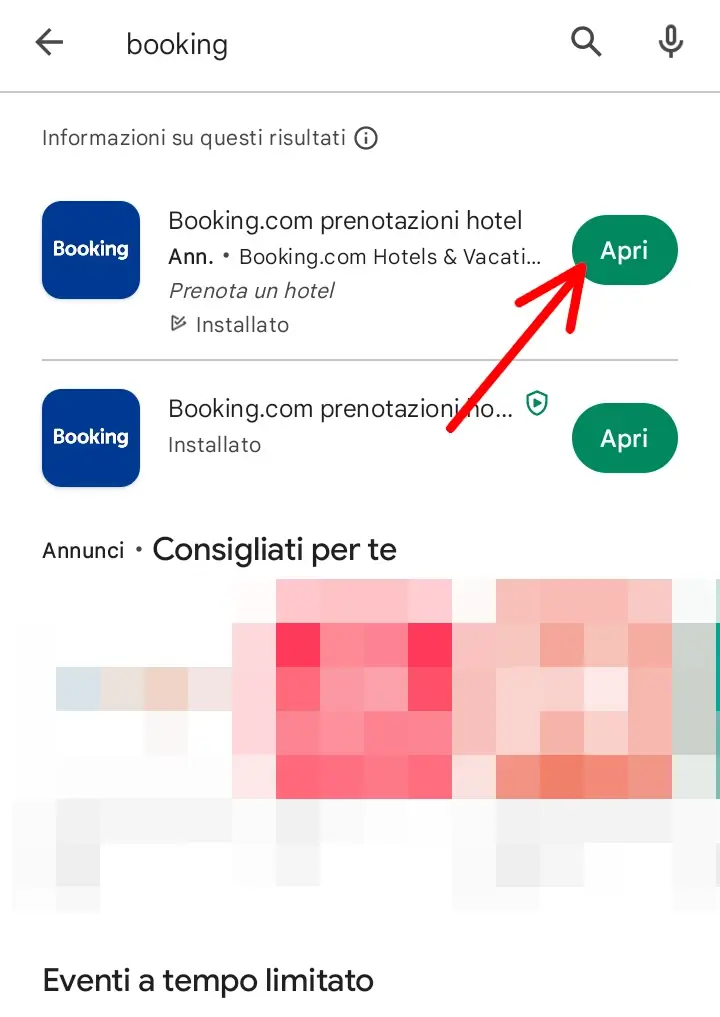 apri l'app di booking per registrarti