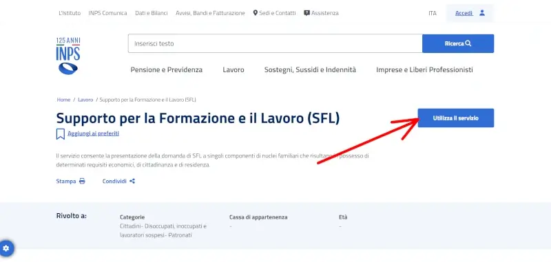 Clicca su utilizza il servizio per accedere al supporto per la formazione lavoro