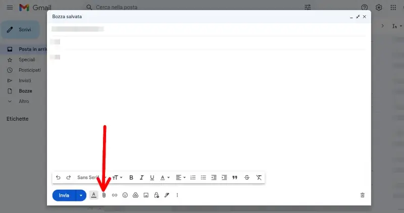 per inviare un file con gmail clicca sul simbolo della graffetta