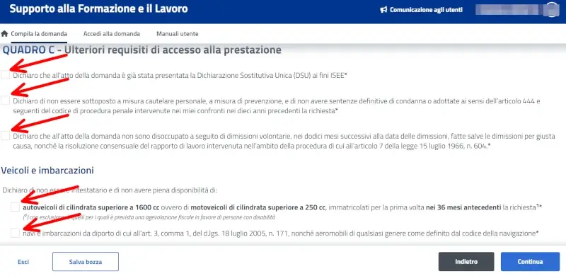 per accedere al supporto formazione e lavoro devi rispettare i requisiti richiesti