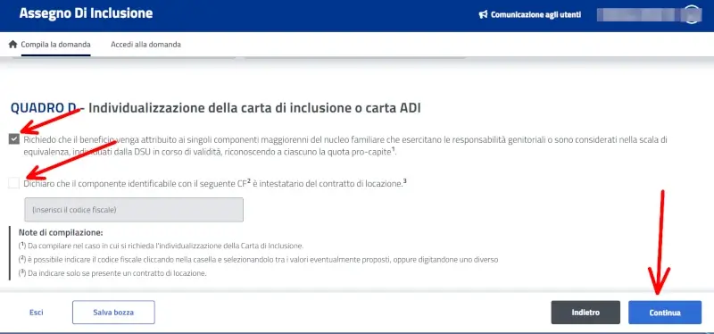 Scegliere se corrispondere individualmente l'assegno di inclusione