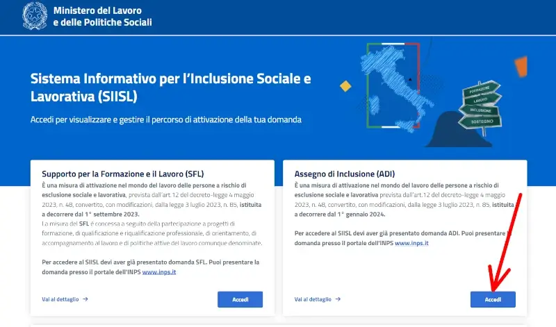 Accesso al Sistema Informativo per l'Inclusione Sociale e Lavorativa (SIISL)