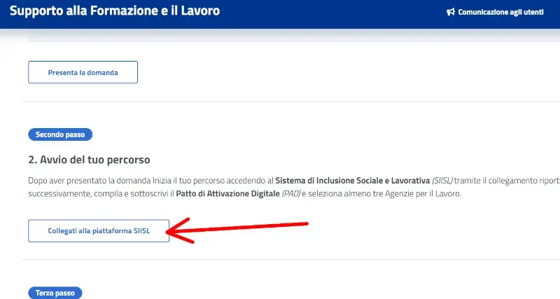 Collegati alla piattaforma SIISL sistema per inclusione sociale e lavorativa.