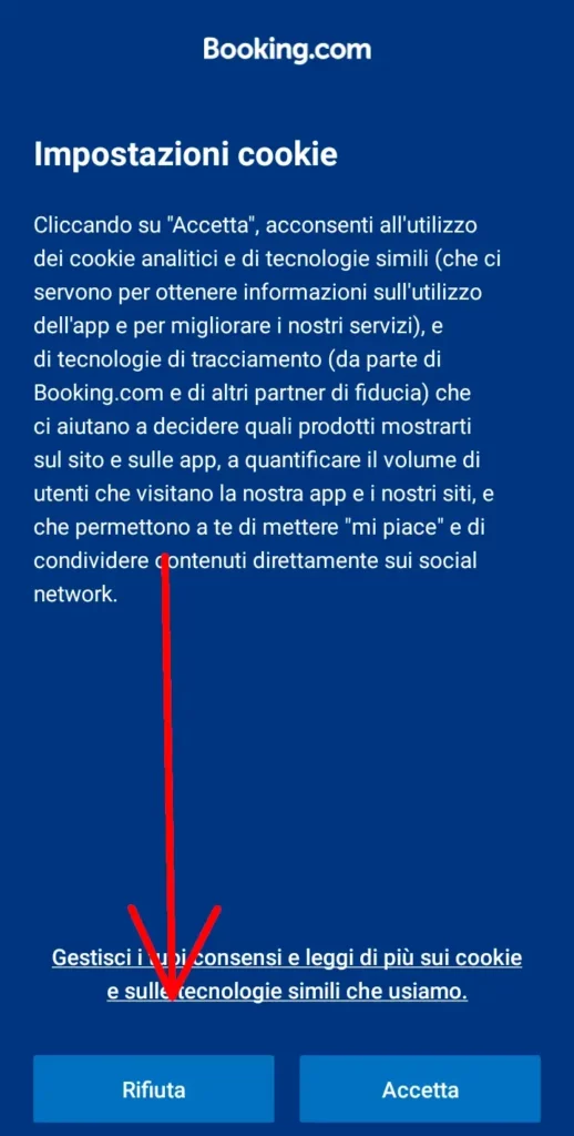 Bisogna accettare o meno i cookie di booking.com