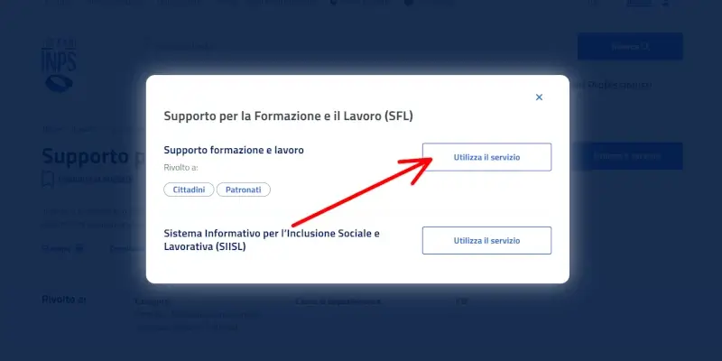 clicca su utilizza il servizio per supporto formazione e lavoro