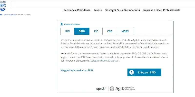 Accedi al sito inps con le credenziali digitali spid cie o cns