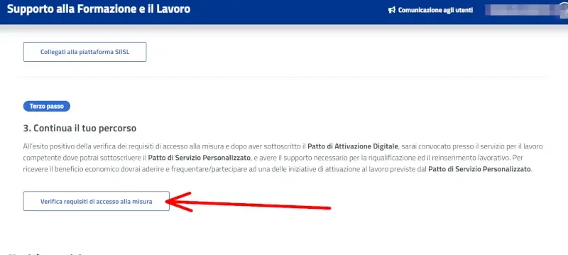 Verifica i requisiti di accesso alla misura di supporto alla formazione e il lavoro