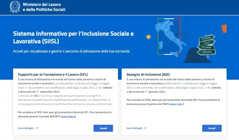 Procedi sulla piattaforma SIISL, Sistema informativo per l'inclusione sociale e lavorativa.