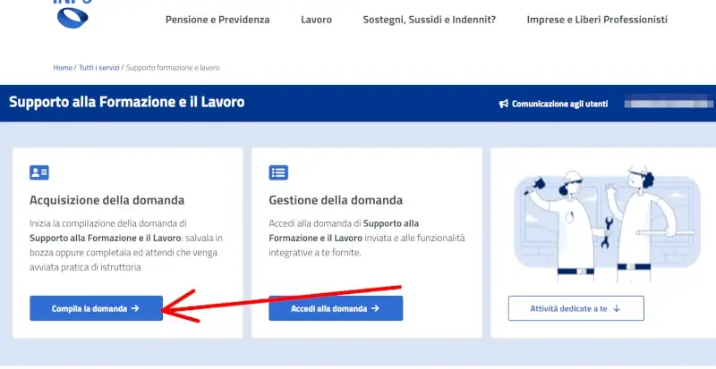 clicca su compila la domanda per il supporto alla formazione e il lavoro