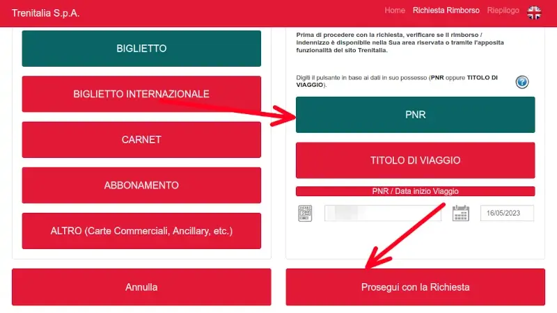 Inoltrare la richiesta di rimborso online