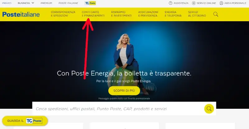 conti carte e finanziamenti sul sito di poste italiane