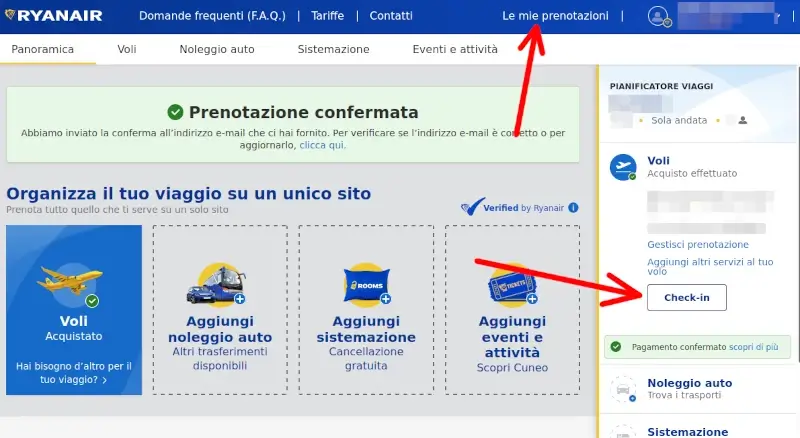 Vai sul tuo volo o le tue prenotazioni per fare il check-in online