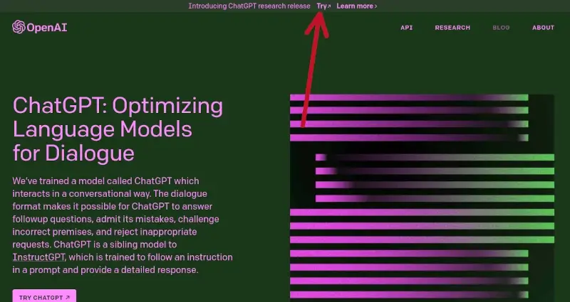 Vai sul sito di Chat Gpt e clicca su Try o su Try Chatgpt
