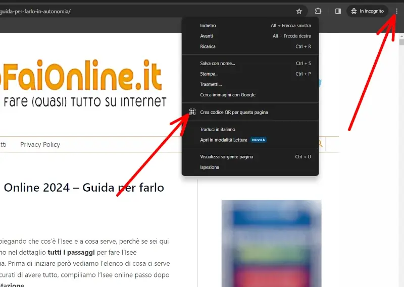 Generare un qr code tramite il browser chrome